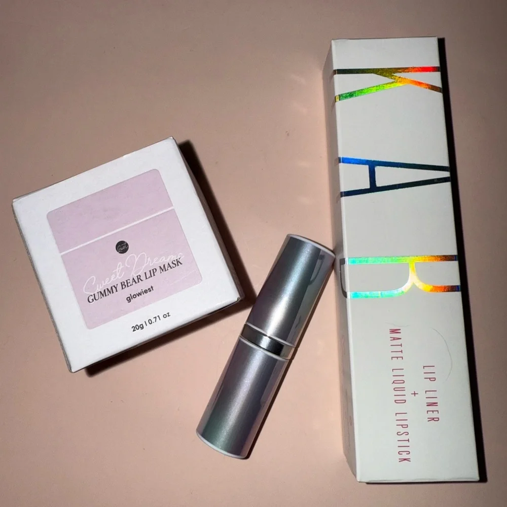 KAB Lip Liner and Lipstick Duo, Clinique Passion Pop Lipstick, Glowiest Lip Mask